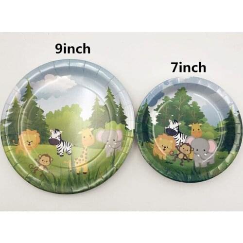 8pcs Cartoon Cute Jungle Animal Disposable 7/9inch Paper Plates