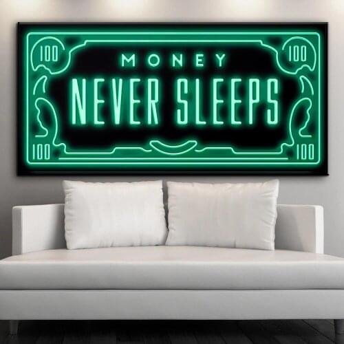 Abstract Green Dollars Money Never Sleep Canvas Painting Wall Art Posters Prints Wall Pictures for Living Room Home Wall Cuadros