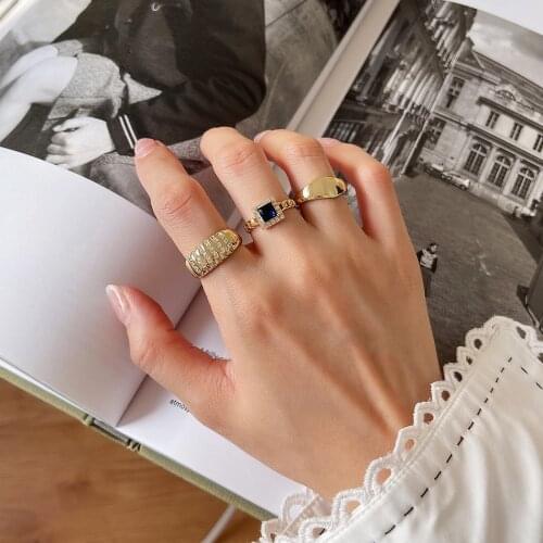 Amaiyllis S925 Sterling Silver Square Ring Black CZ Zircon Simple Index Finger Ring For Female Summer Jewelry