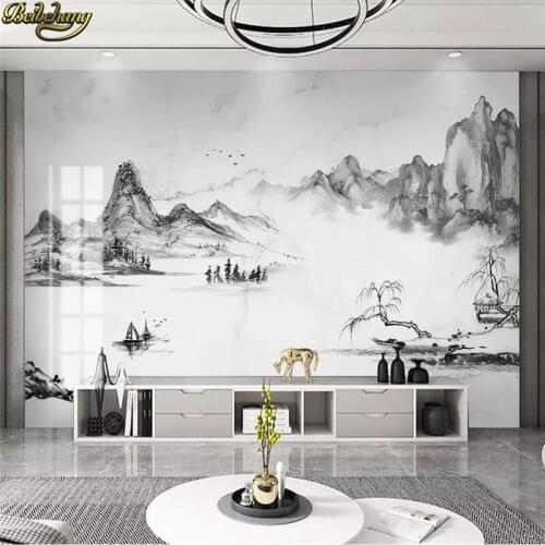 Beibehang Custom New Chinese Modern Simple Ink Landscape Marble wallpapers for living room papel de parede 3d wall paper rpll