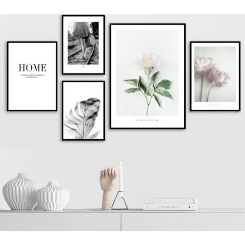 White Rose Pink Flower Feather Wall Art Canvas Painting Nordic Posters And PrintsWall Pictures For Living Room Unframedn