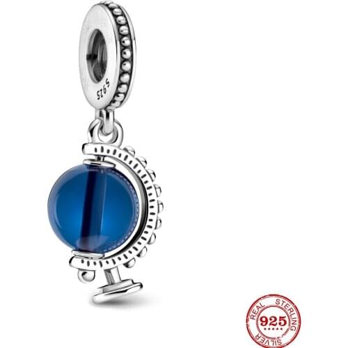 2021 New Blue Globe Dangle Charm Beads fit Original Pandora Charms Silver 925 Bracelet DIY Women Jewelry