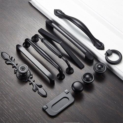 American Aluminum Alloy Black Cabinet Handles Solid Drawer Knobs Kitchen Cupboard Wardrobe Door Pulls Furniture Hardware