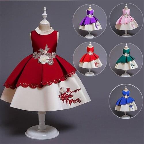Applique Flower Girl wedding Dress Birthday party Fancy Dress Kids princess Dress Ball Gown for Christmas