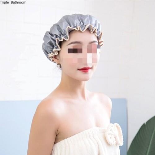 Double-layer Shower Cap Waterproof Adult Women Shower Bath Cap Shampoo Cap Hood Kitchen Oil Fume-proof Cap Bathroom Supplies
