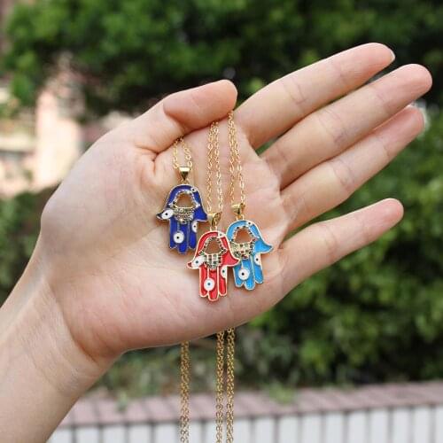 Hot sale dark blue/white, red/white, blue/white hamza black lucky eye necklaces Turkish palm necklace jewelry for women as gift