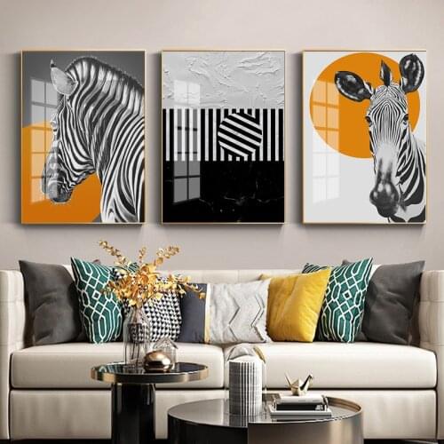 Canvas Painting Animal Wall Art Orange Black and White Zebra Posters and Prints Wall Pictures for Living Room Decoration Home