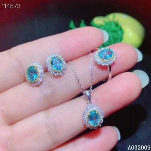 KJJEAXCMY fine jewelry 925 sterling silver inlaid natural blue topaz earrings ring pendant fashion girl suit support test