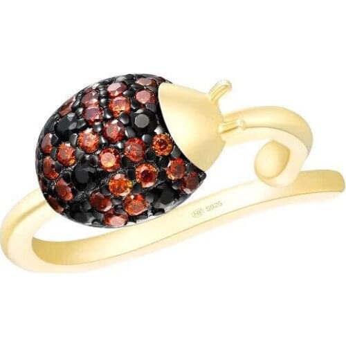 SLJELY Real 925 Sterling Silver Cute Ladybug Ear Cuff Full Micro Cubic Zirconia Plated Gold Color Insect Clip Earrings Jewelry