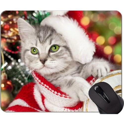 Mouse Pad with Stitched Edge,Kitten animal christmas defocused cat Home Office Computer Accessories Mousepads