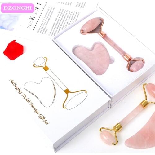 Rose Quartz Roller Facial Massager Facial Massage Relaxation Slimming 100% Natural Rolling Stone Skin Massage Beauty Care BoxFac