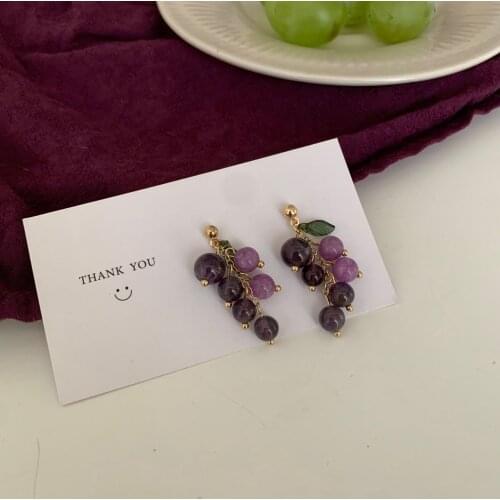 Lovely And Sweet Purple Grape Earrings Fresh And Small Fruit Ear Stud Sen Girl Ear Clip Jewelry