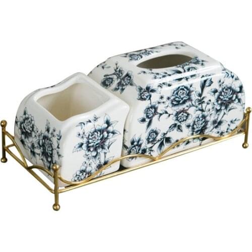 New Chinese Tissue Box Ceramic Pumping Tray Living Room Bedroom Study Home Napkin Pumping Decoration