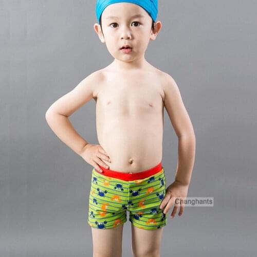 1-8 Y Boys Swim Trunks One Piece Swimwear Yellow Green Striped with Crab Pattern Baby Swim Shorts Child Sunny Sandy Beachwear