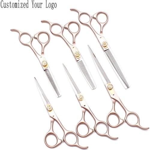 5.5" 6" 7" Stainless Customize Logo Rose Gold Barber Scissors Straight Shears Thinning Scissors Professional Hair Scissors C9105