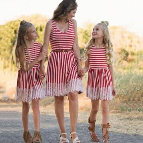Mommy And Me Family Matching Mother Daughter Dresses Clothes Sleeveless / Vest Skirt Spaghetti Strap Dress Mom Dress KidsSister