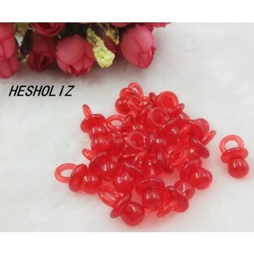Clear Red Plastic Mini Pacifiers for Baby Shower Favors, Cake Decorations & Baby Gift Decorations