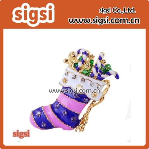 Rhinestone Christmas stocking brooch