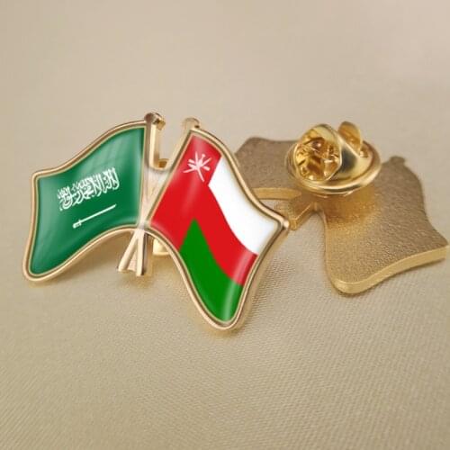 Saudi Arabia and Oman Crossed Double Friendship Flags Lapel Pins Brooch Badges