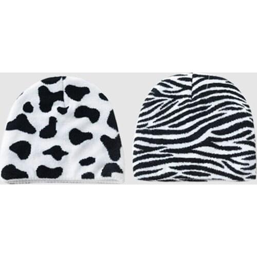 Black White Zebra Pattern Baotou Woolen Knitted Cap Men Women Autumn Winter Go Shopping Leisure All-Match Warm Cold Hat Tide B14
