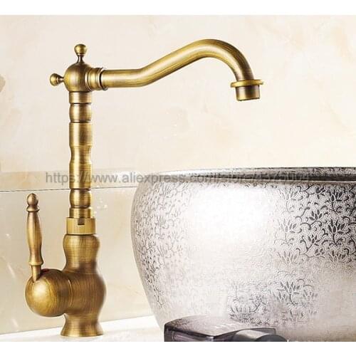 Bathroom Faucet Antique Brass Single Handle Hot & Cold Water Mixer Taps Wash Basin Bathroom Deck Mounted Faucet Nnf014