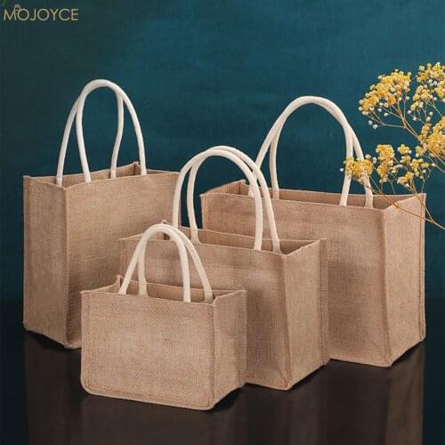 Burlap Tote Bags Blank, Jute Beach Shopping Handbag, Vintage Reusable Gift Bags with Handle for Grocery Crafts Birthday Parties