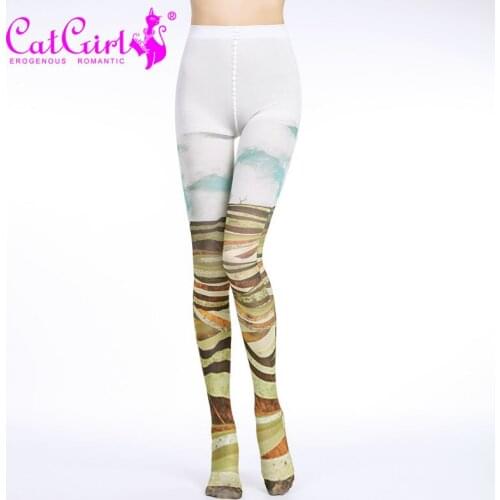 Spring stockings lIdyllic landscape pattern Tights High-quality coloured Silk stockings shaping leggin 1order=1pc