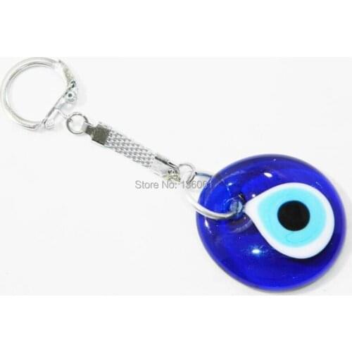 Vintage Silver Clasp Crystal Turkish Blue Lucky Eye Keychain Bag For Car Lucky Eye Charms Key Ring Jewelry Findings Gift