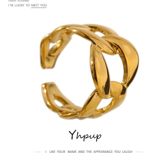 Yhpup Minimalist Chain Opening Ring for Women Stainless Steel Jewelry 18 K Metal Trendy Ring кольцо женское Party Gift 2021