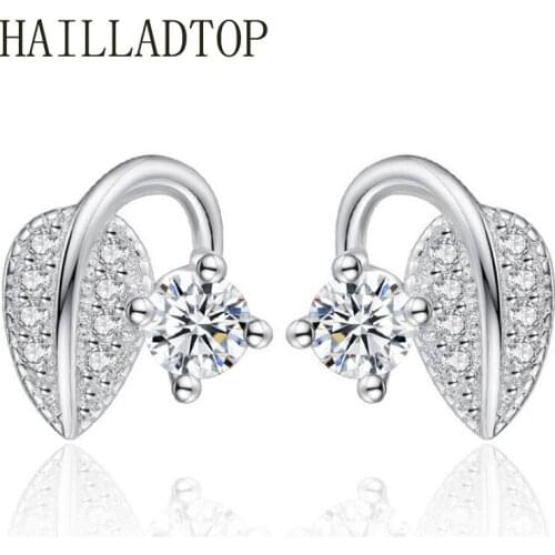 Womens Stud Earrings Jewelry Special Design Sweet Leaves Bud Earrings Luxury Shining Cubic Zirconia Crystal Earrings Wholesale