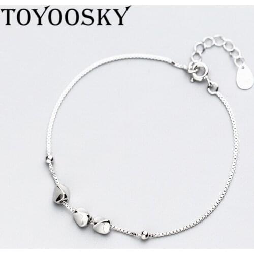Wholesale 925 Sterling Silver Jewelry Women Smooth Three Bean & Double Round Lucky Ball Chain Bracelet Handmade