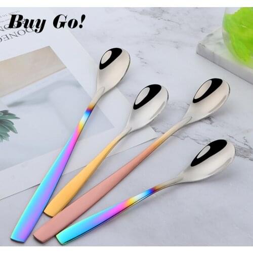 1/2PCS Creative Long Handled Stainless Steel Coffee Spoon Stirring Ice Cream Dessert Tea Spoons For Kitchen Accessories Gadget