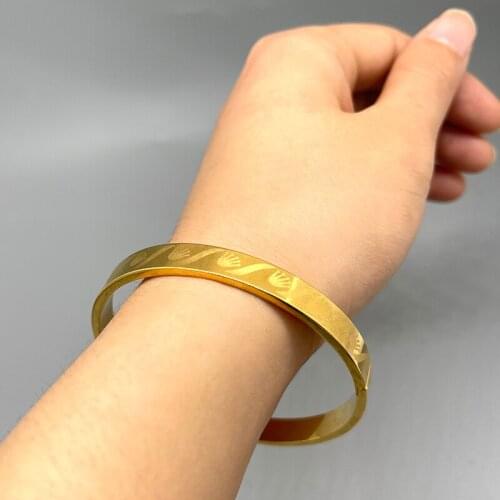 1pcs/lot Open Size Ethiopian Copper Women Unique Punk Style Laser Bangles Gold Color Jewelry Girl Accessories