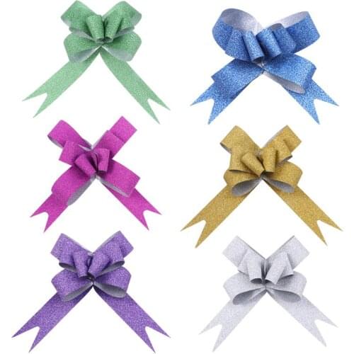 100pcs 18mm Glitter Pull Bows Gift Knot Ribbons String Bows For Gift Wrapping Flower Basket Wedding Car Decoration