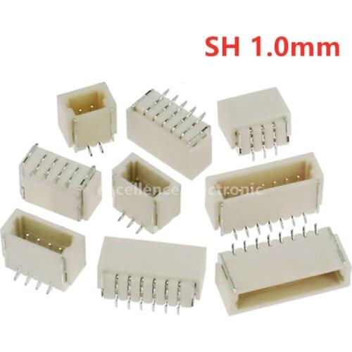 20PCS JST SH 1.0mm vertical SMD Connector 1.0mm pitch patch plug Socket 2P 3P 4P 5P 6P 7P 8P 9P 10Pin