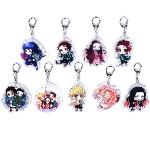 9pcs/set Anime Demon Slayer: Kimetsu no Yaiba Key Chains Two-sided Keychain Cosplay Acrylic Pendant Keyring