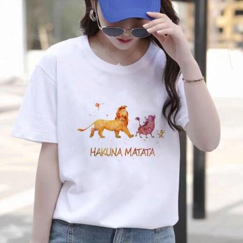 Hakuna Matata T Shirts Summer Short Sleeve Casual White Simba Lion King Print Female Tshirts O-neck Loose Women Clothes Tee Tops