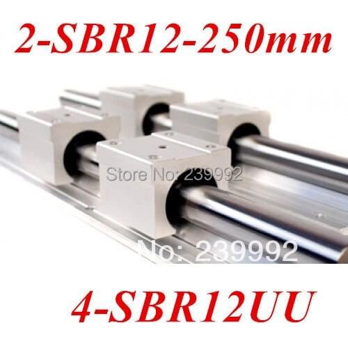 Free Shipping for 12mm linear rail 2pcs SBR12 250mm supported rails and 4 pcs SBR12UU linear bearing blocks for cnc parts
