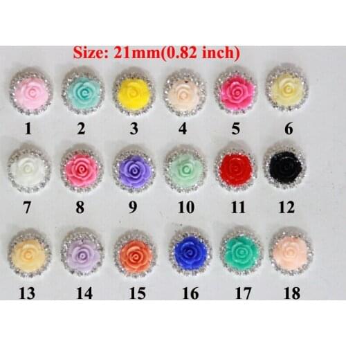 Free Shipping Wholesale 100pcs/lot 21mm 18 Colors Flatback Round Rhinestone Button With Resin Flowers For Hair Flowers BYM01012