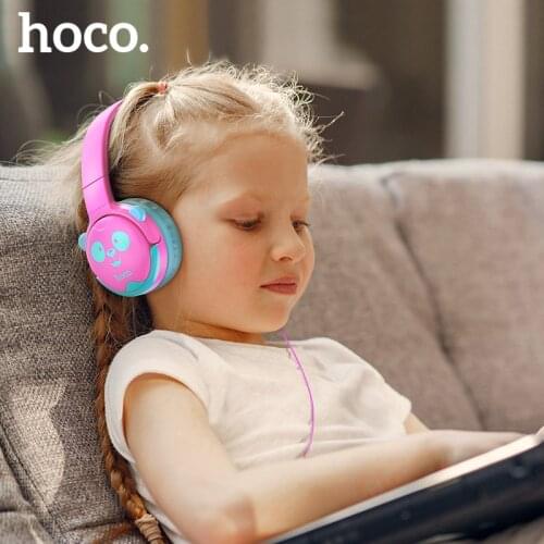 HOCO Childrens Wired Headphones For Kids With Microphone Max 85dB Food Grade Material Over-Ear Kids Headphones For iPad Kindle