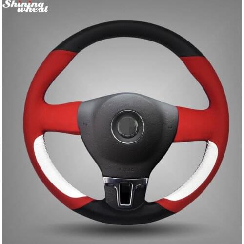 Shining wheat Red Black White Leather Car Steering Wheel Cover for Volkswagen VW Tiguan Lavida Passat B7 Jetta Mk6