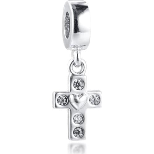 CKK Sparkling Cross Charms 925 Original Fit Pandora Bracelets Sterling Silver Charm Beads for Jewelry Making Women