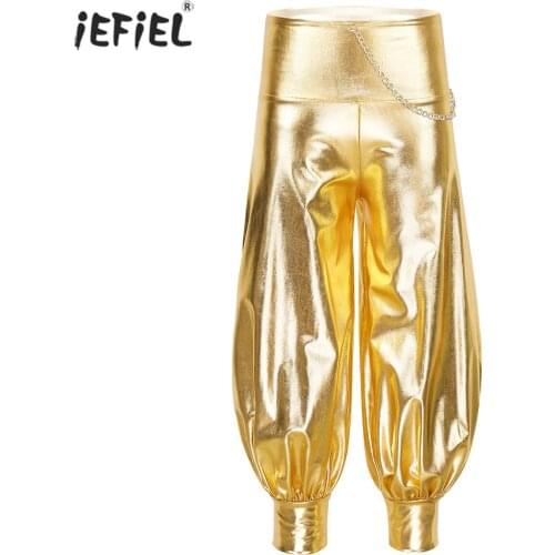 Kids Girls Loose Harem Pants Shiny Metallic Solid Elastic High Waist Pants Spring Summer Streetwear Dancewear Girls Long Pants