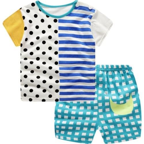 2019 Summer Kids Boys Baby Sets Cartoon Dinosaur Short Sleeve Clothes + Pants 2 Pcs Baby Set Toddler Boys Clothing Set