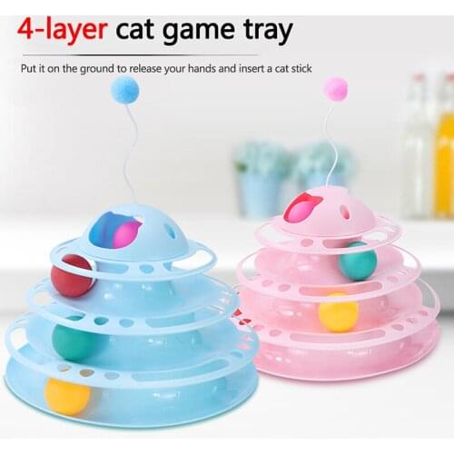 4 Layers Pet Cat Toy Turntable 2 Balls New White Blue Cat Toy Interactive Game Board Toy Cat Turntable Pet Dog Toys Pet Supplies
