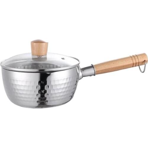 Stainless Steel Non-Stick Japanese-Style Snow Pan, Flat-Bottom Food Supplement Pot with Lid, Noodle Soup Pot, Milk Pot