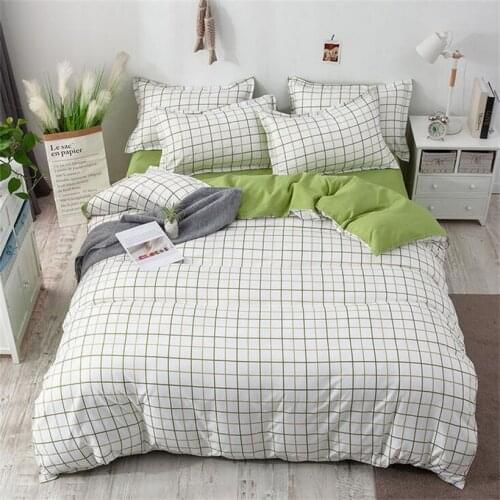 Classic Green Grid Bedding Set Fashion Duvet Cover Sets Flat Sheet Bed Linen Pillowcases for Child Adult Soft Bed Cover Sets
