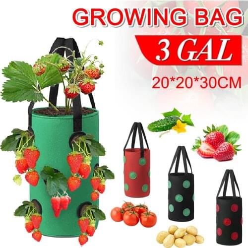 Strawberry Planting Bag Felt Cloth Planting Container Bag Breathable Vegetable Round Reusable Pot Planter Plant Grow Bag