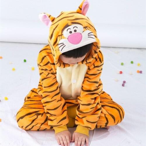 Cartoon Animal Onesies Costume Tiger Costumes for Children, Kids Pajamas Jumpsuit Hoodies Sleepwear (Slipper not included)