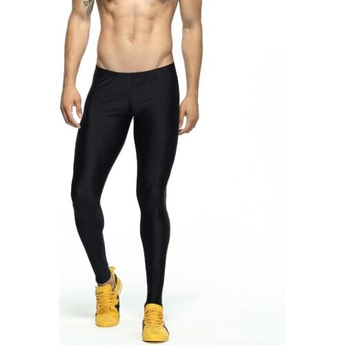Shapewear Long Pants Mens GYM Stretch Workout Nylon solid Silver Tights Trousers Fitness Slip Long Pants Elastic TAUWELL